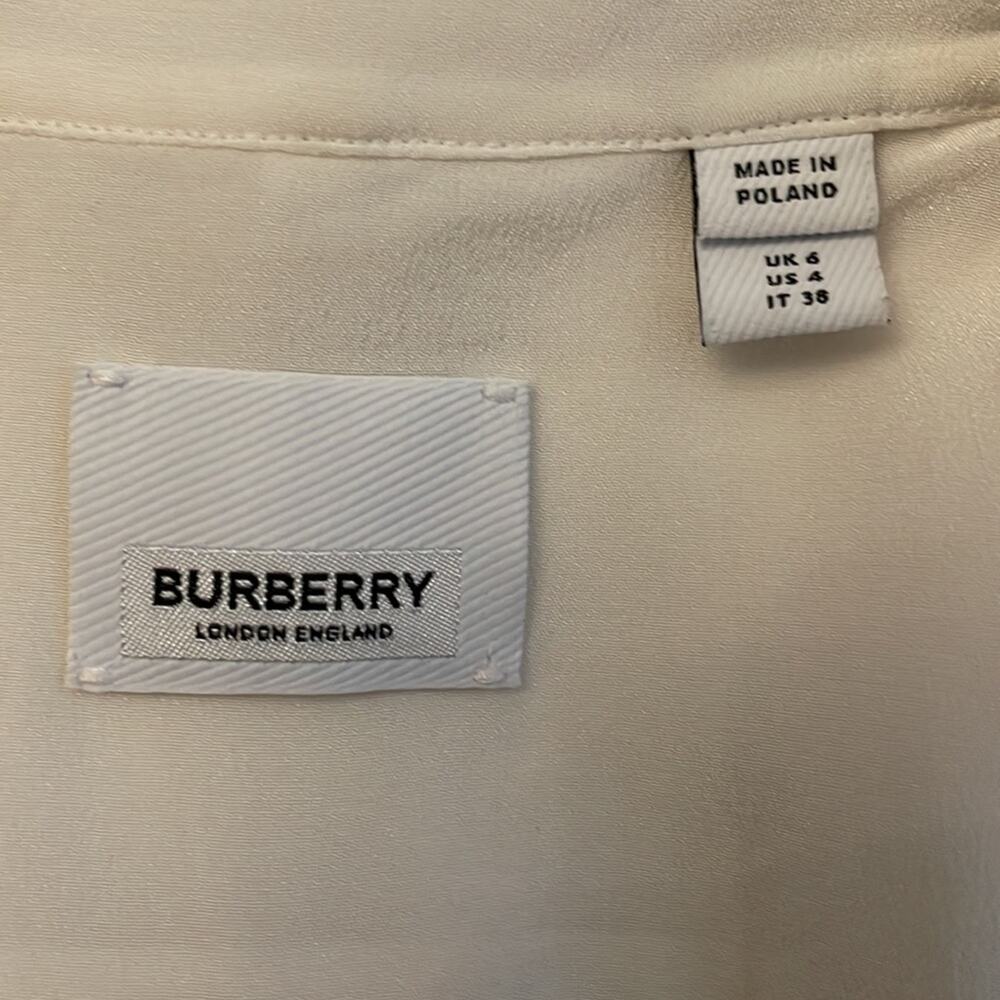 Burberry White Button Up Shirt with Horseferry Print in Silk Crepe de Chine New‎ - Picture 7 of 9